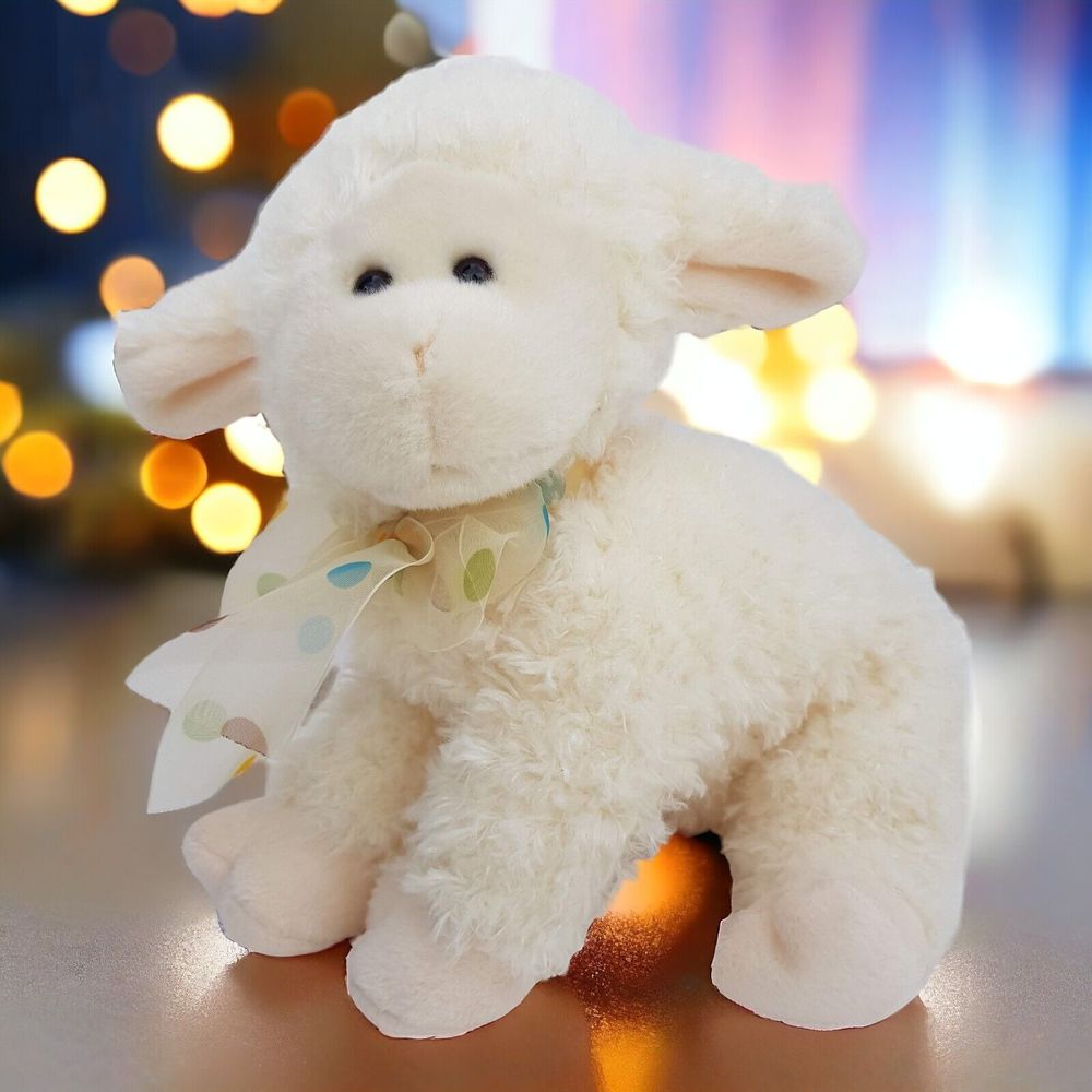 Sheepers The Lamb Cream Stuffed Animal Easter Spring Polka Dot Bow 10" Soft